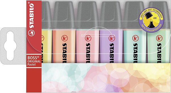 Etui de 6 surligneurs stabilo boss original pastel assortis x 5 stabilo