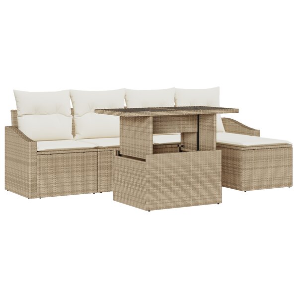 vidaXL Ensemble canapé de jardin 6 pièces avec coussins beige en poly rotin