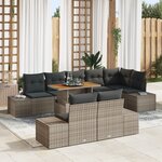 vidaXL Ensemble de salle à manger de jardin 9 pièces avec coussins gris poly rattan acacia