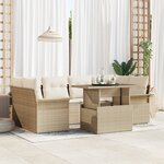 vidaXL Ensemble de canapés de jardin de 7 pièces avec coussins en poly rotin beige