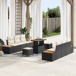 Ensemble de Canapé de Jardin 9 Pièces avec Coussins Rotin Poly Noir Acacia