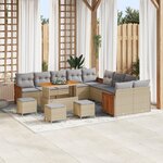 Set de canapé de jardin vidaXL de 14 pièces avec coussins Beige Poly Rattan Acacia