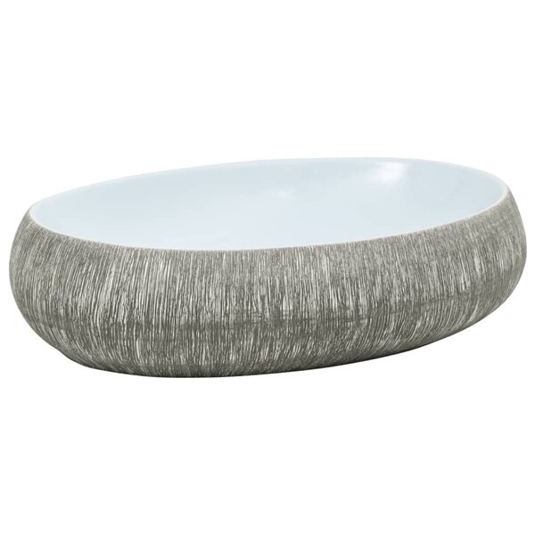 vidaXL Vasque à poser gris et bleu ovale 59x40x15 cm céramique