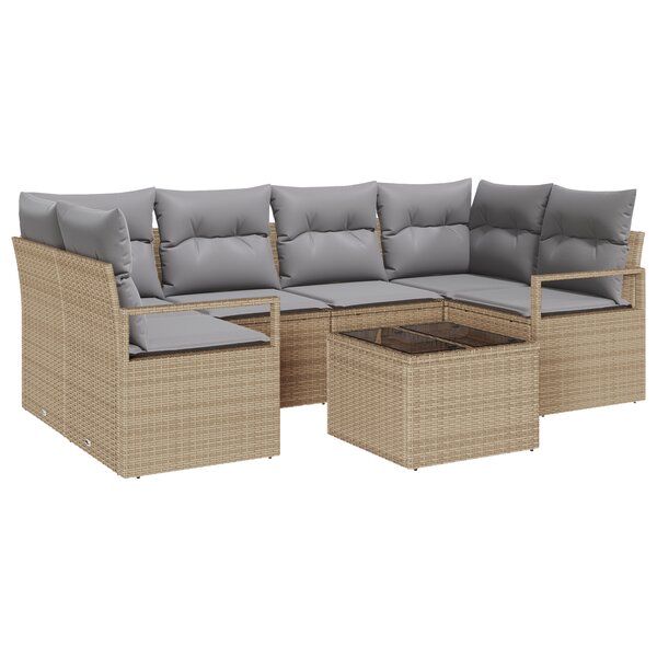 Ensemble de canapé de jardin 7 pièces vidaXL avec coussins Beige Rattan Synthétique