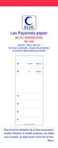 BLOC BRASSERIE 6 coupons 100X259 50/2+0 ELVE