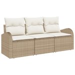 vidaXL Ensemble de canapé de jardin 3 pièces avec coussins Beige Rattan synthétique