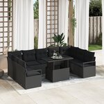 Ensemble de Canapé de Jardin 10 pièces avec Coussins en Poly Rattan Noir