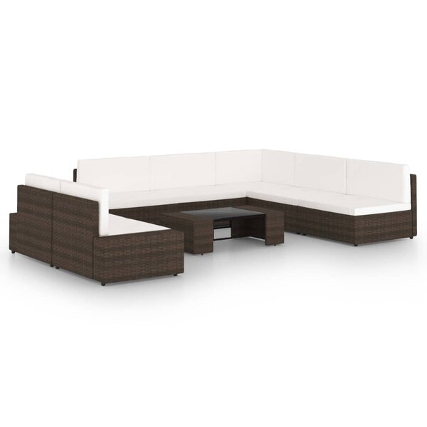vidaXL Salon de jardin 8 Pièces avec coussins Marron Résine tressée
