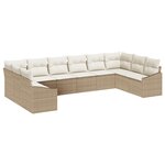 vidaXL Ensemble de canapé de jardin 10 pièces avec coussins Beige Rattan PE