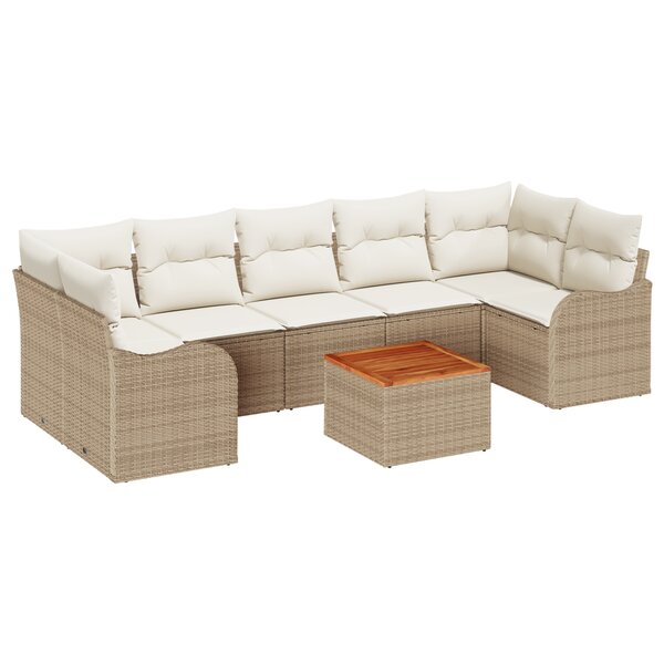 Ensemble de Canapés de Jardin de 8 pièces avec Coussins Beige Poly Rattan Acacia