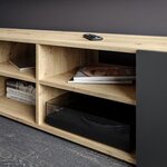 Meuble TV PILVI- chêne et noir - 2 Portes + 4 niches - 180 x 42 x 37 cm
