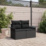 vidaXL Canapé de jardin 2 places avec coussins en poly rotin noir