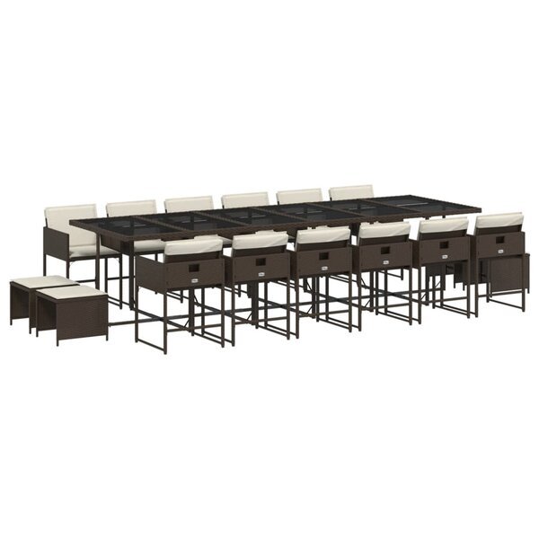 vidaXL Ensemble à manger de jardin et coussins 17 Pièces marron rotin