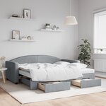 vidaXL Lit de jour avec gigogne et tiroirs gris clair 90x190 cm tissu