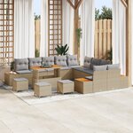 Ensemble de canapé de jardin vidaXL 14 pièces avec coussins Beige Poly Rotin Acacia