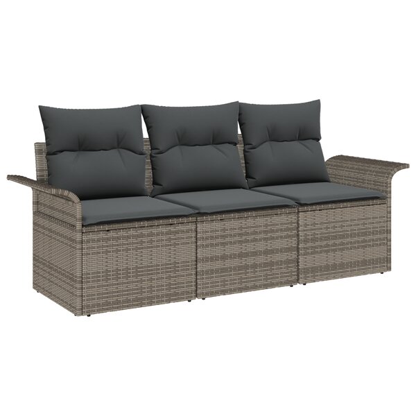 vidaXL Ensemble de 3 Canapés de Jardin avec Coussins Gris Rattan Poly
