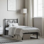 vidaXL Cadre de lit métal sans matelas avec tête de lit noir 80x200 cm
