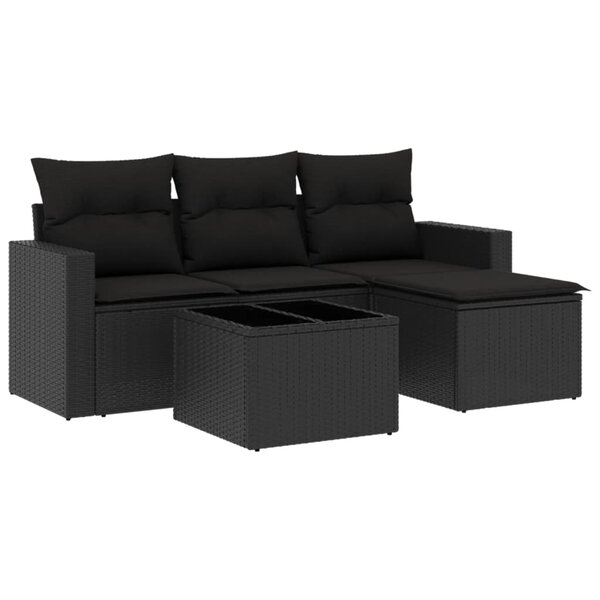 vidaXL Salon de jardin 5 Pièces avec coussins noir résine tressée
