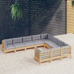 vidaXL Salon de jardin 10 Pièces avec coussins gris Bois de pin