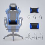 Fauteuil gamer chaise gaming siège de bureau ergonomique repose-pieds télescopique dossier réglable de 90° à 135° accoudoirs synchronisés charge 150 kg noir et bleu 12_0001424