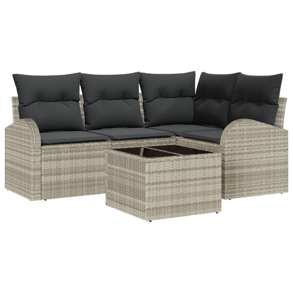 vidaXL Ensemble de canapé de jardin de 5 pièces avec coussins gris en rotin