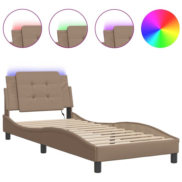 vidaXL Cadre de lit avec lumières LED cappuccino 100x200 cm similicuir