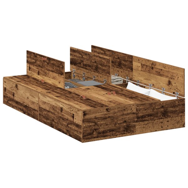 Cadre de lit de rangement vidaXL en vieux bois 120x200 cm