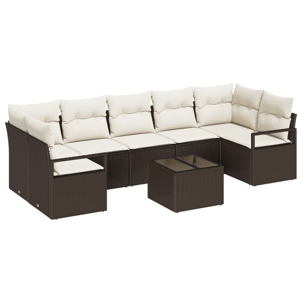 vidaXL Ensemble de salon de jardin 8 pièces avec coussins Marron Poly Rattan