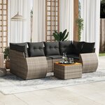 vidaXL Salon de jardin avec coussins 7 Pièces gris résine tressée