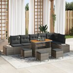 Ensemble de 10 pièces de canapé de jardin avec coussins gris en rotin poly acacia
