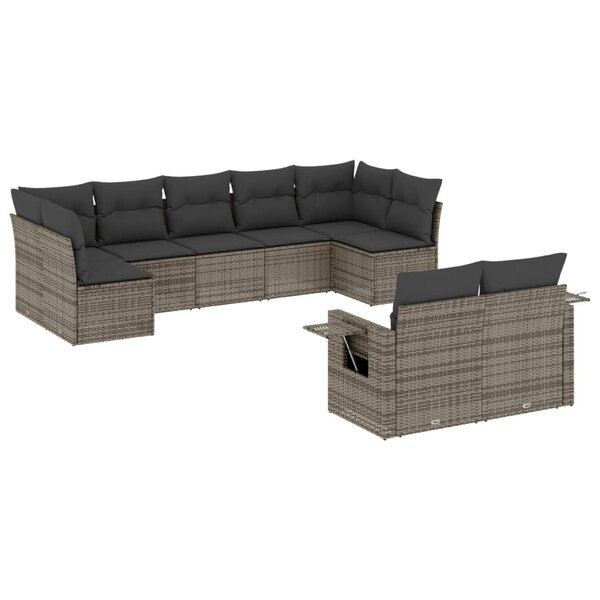 vidaXL Salon de jardin 9 Pièces avec coussins gris résine tressée