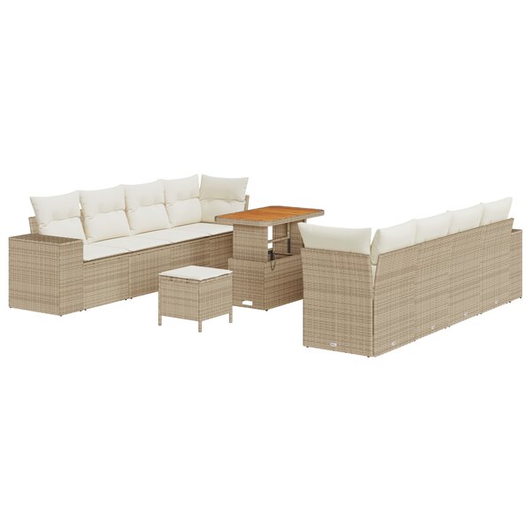vidaXL Ensemble de Sofa de Jardin 11 Pièces avec Coussins Beige Poly Rattan Acacia