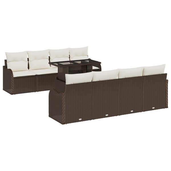 Ensemble 10 pièces de canapé de jardin avec coussins marron en rattan poly