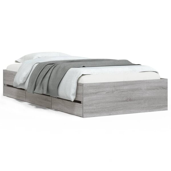 vidaXL Cadre de lit avec tiroirs sans matelas sonoma gris 100x200 cm