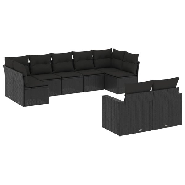 vidaXL Salon de jardin 9 Pièces avec coussins noir résine tressée
