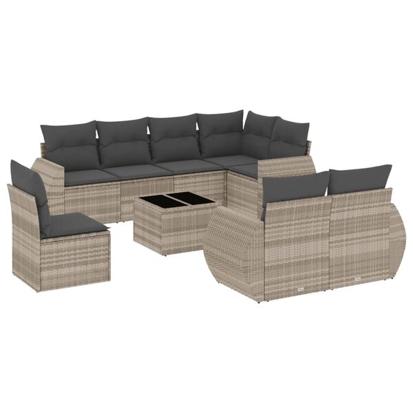 vidaXL Salon de jardin 9 Pièces avec coussins gris clair résine tressée