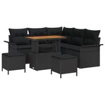 Ensemble de Canapés de Jardin 8 pièces avec Coussins Rattan Poly Noir Acacia