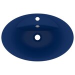 vidaXL Lavabo ovale à trop-plein Bleu foncé mat 58 5x39 cm Céramique