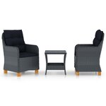 vidaXL Salon de jardin 3 Pièces avec coussins résine tressée gris foncé