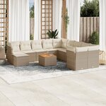 vidaXL Salon de jardin avec coussins 12 Pièces beige résine tressée