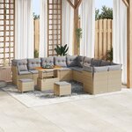Ensemble de canapé de jardin 13 pièces vidaXL avec coussins beiges en poly rotin et acacia