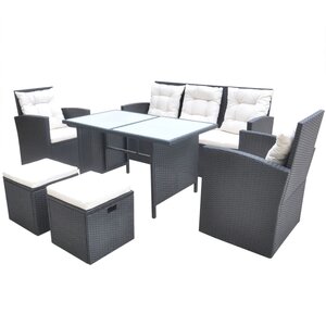 vidaXL Mobilier à dîner de jardin 6Pièces et coussins Résine tressée Noir