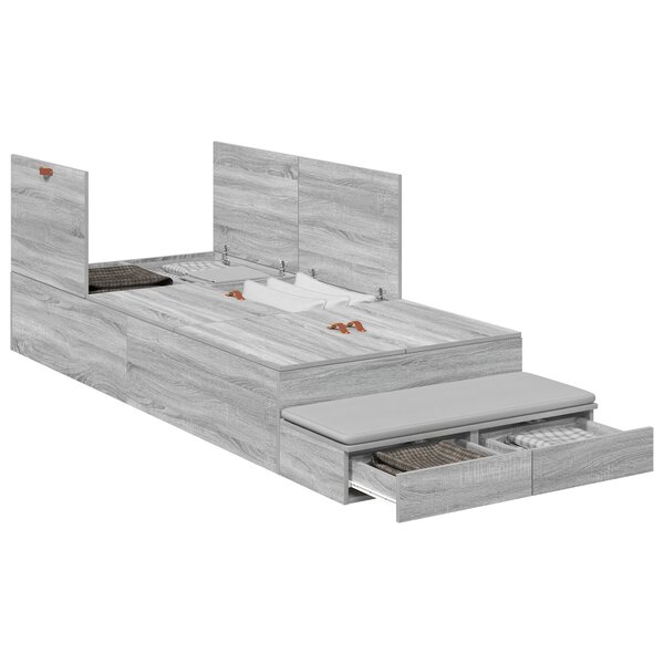 vidaXL Cadre de lit de rangement Gris Sonoma 90x190 cm