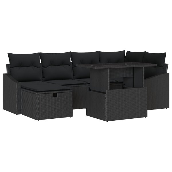 vidaXL Ensemble de canapés de jardin 7 pièces noir avec coussins en polyrotin