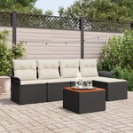 vidaXL Ensemble de canapé de jardin de 6 pièces avec coussins en poly rotin noir et acacia