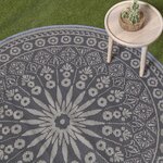 Tapis extérieur terrasse réversible rond - Tapis de jardin imperméable et résistant UV - Mandala - Gris - 170 cm - HOMESCAPES