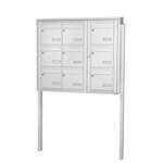 Bloc collectif Leabox 3x3  grade 3  simple face  extérieur  fixation sur pieds à sceller  blanc neige  ral 9016 finition brillante