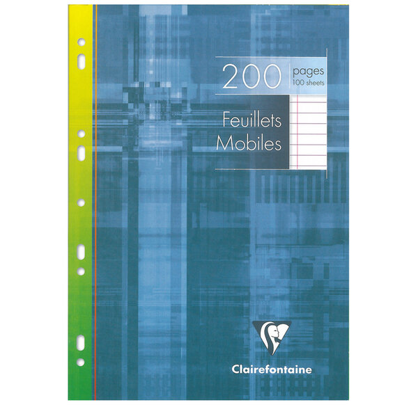Feuillets mobiles s/étui 21x29,7 200p ligné + marge CLAIREFONTAINE
