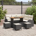 Ensemble de Sofa de Jardin 9 Pièces avec Coussins Noir Poly Rattan Acacia