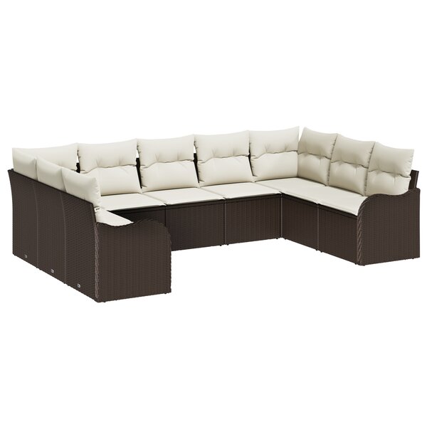 Ensemble de Canapé de Jardin de 9 pièces vidaXL avec Coussins Marron Rattan Poly